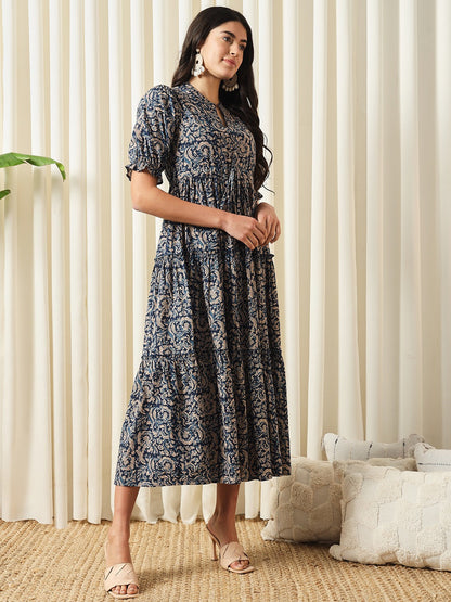 Women Blue A-Line Pure Cotton Dress