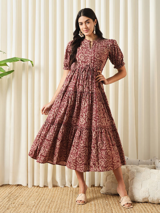 Women Maroon A-Line Pure Cotton Dress