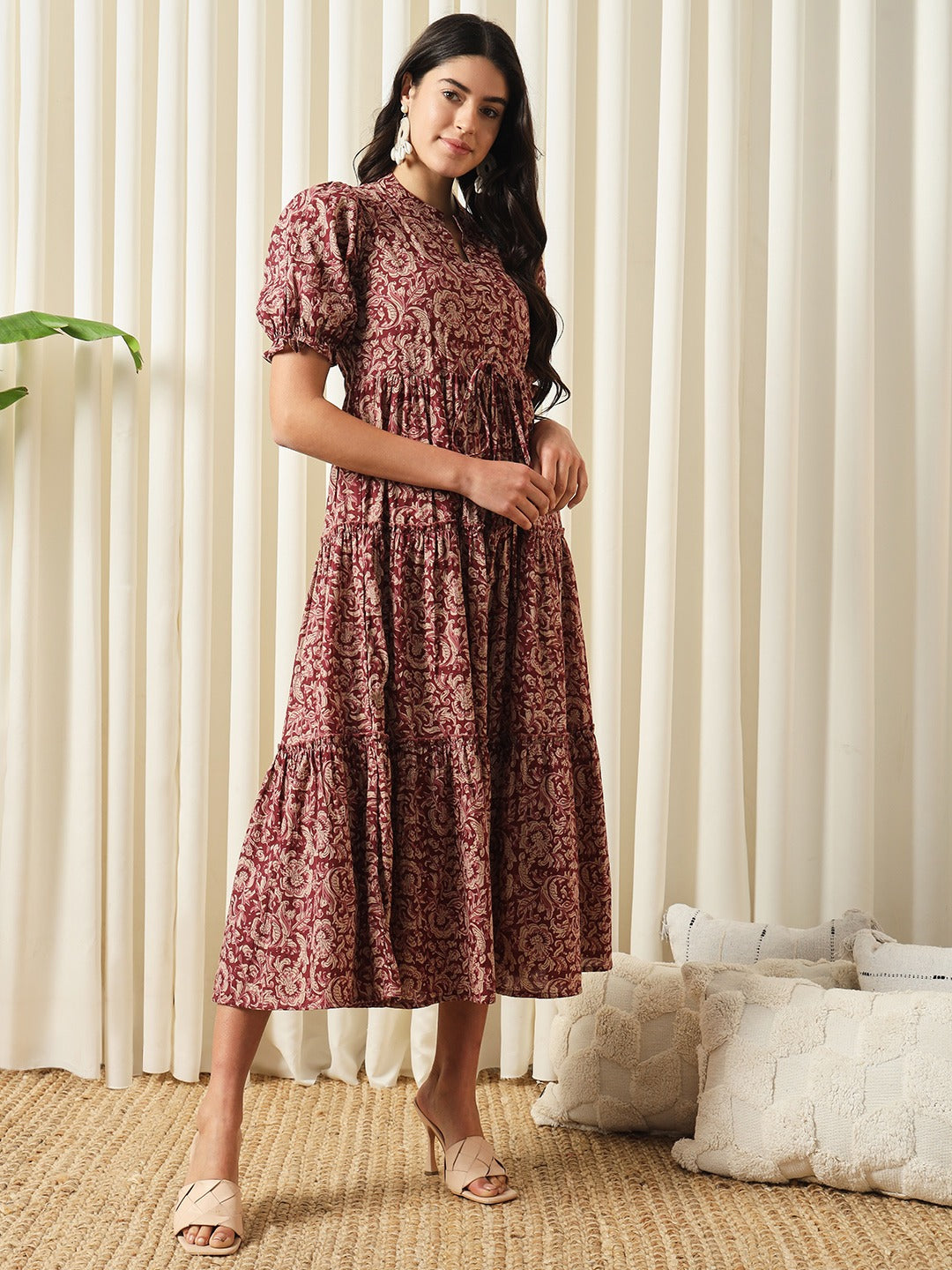 Women Maroon A-Line Pure Cotton Dress