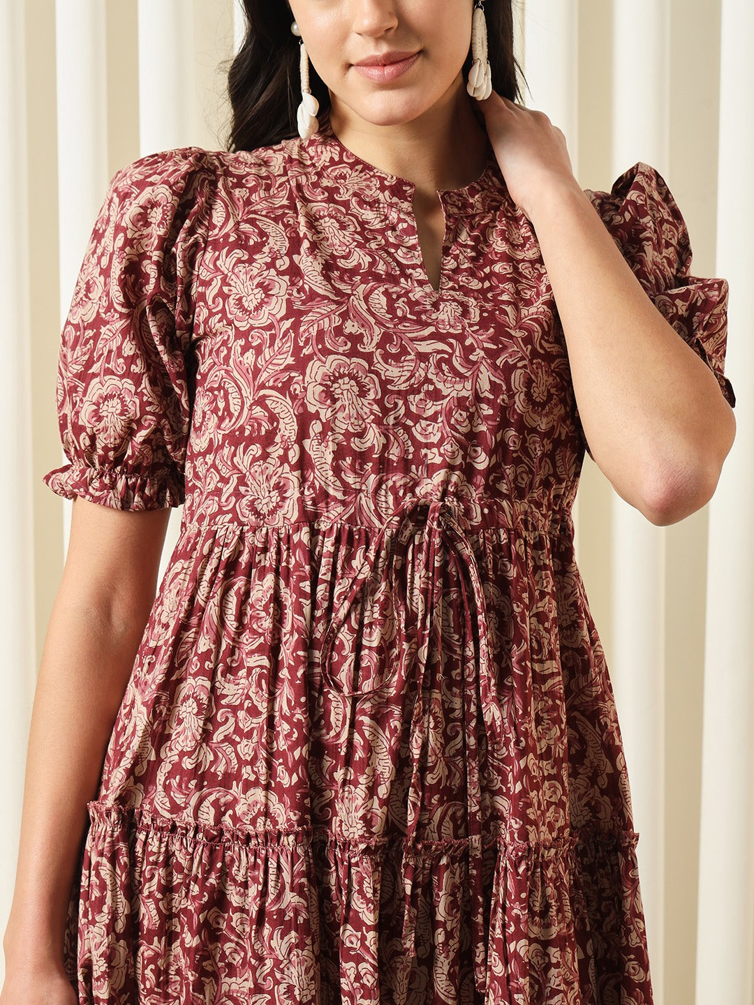 Women Maroon A-Line Pure Cotton Dress