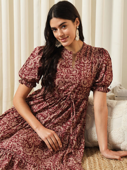 Women Maroon A-Line Pure Cotton Dress