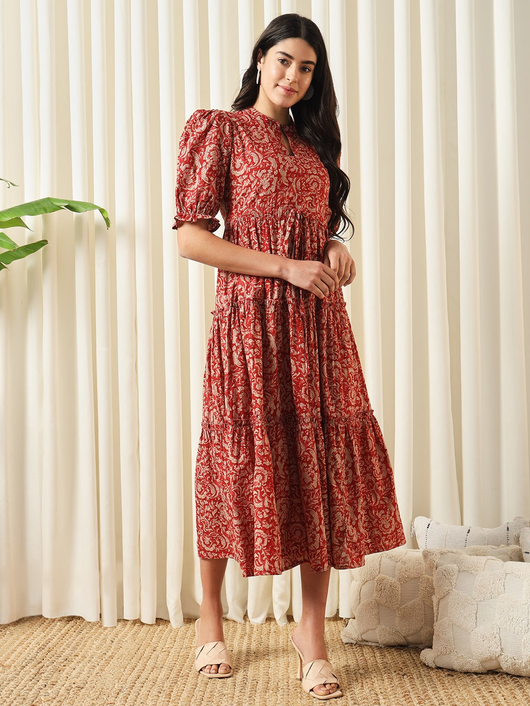 Women's Red Cotton Floral Printed Dress Red / L | Trendia Global Women's Red Cotton Floral Printed Dress Red / L | Trendia Global