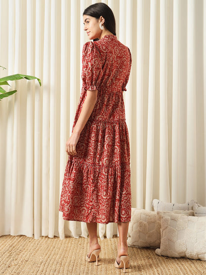 Women Red A-Line Pure Cotton Dress