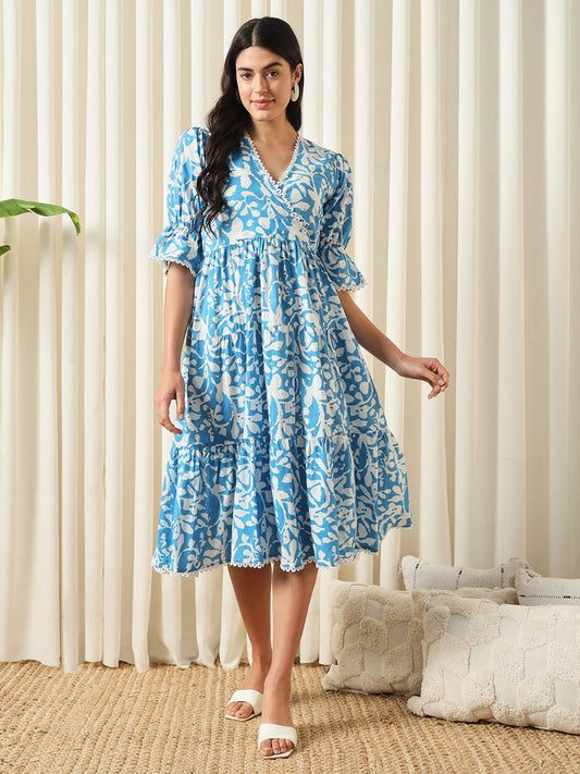 Women Turquoise blue Wrap Pure Cotton Dress