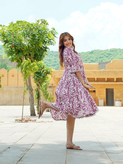 Women Mauve A-Line Angrakha Dress