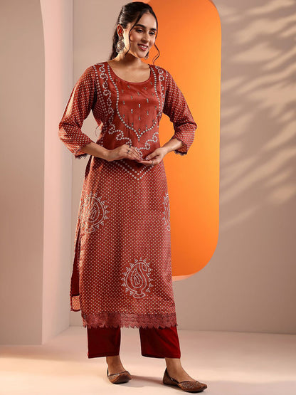 Women Bandhani Printed Regular Kurta with Trousers & With Dupatta