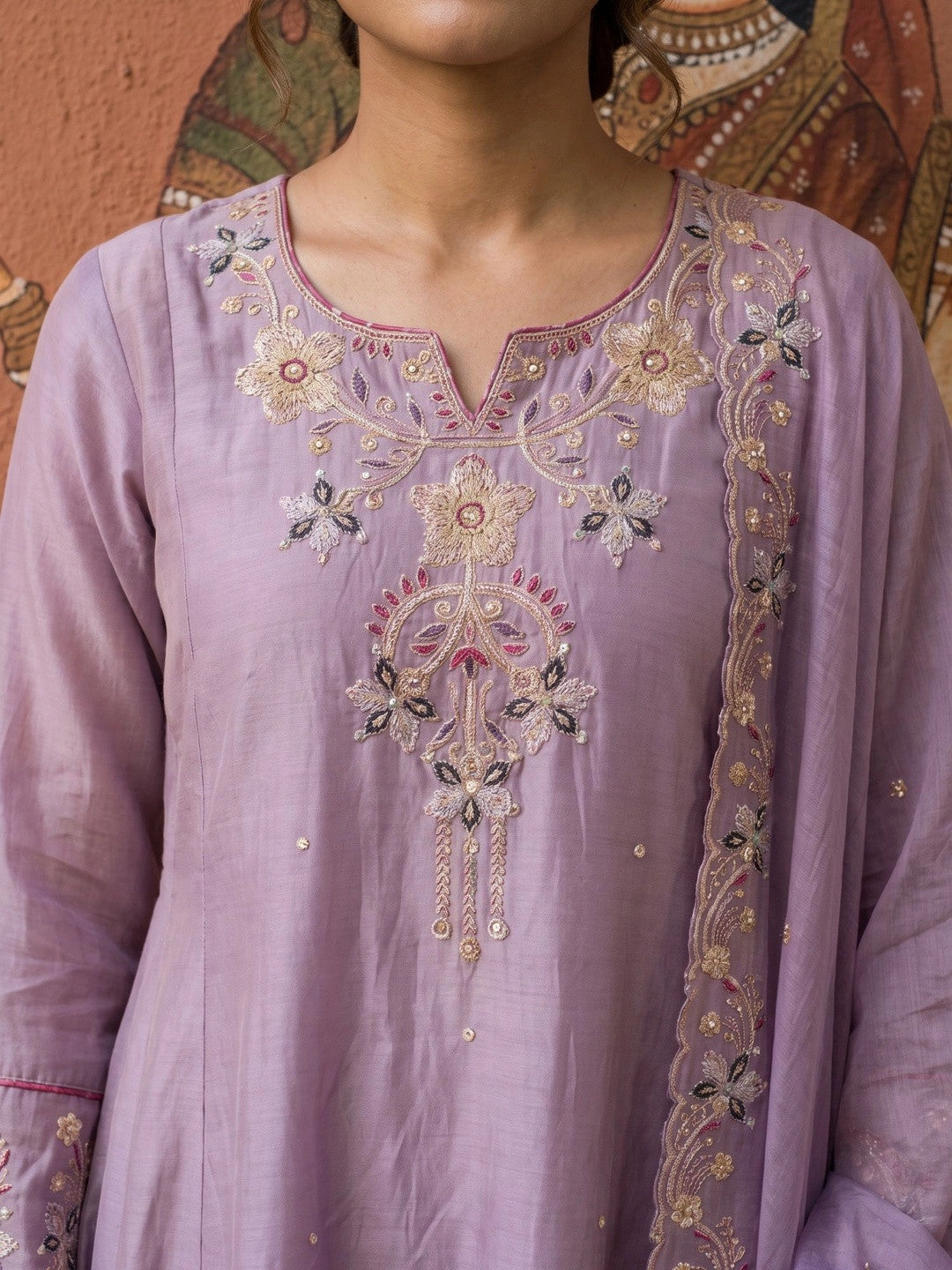 Women Ethnic Motifs Embroidered Regular Thread Work Kurta with Trousers & With Dupatta