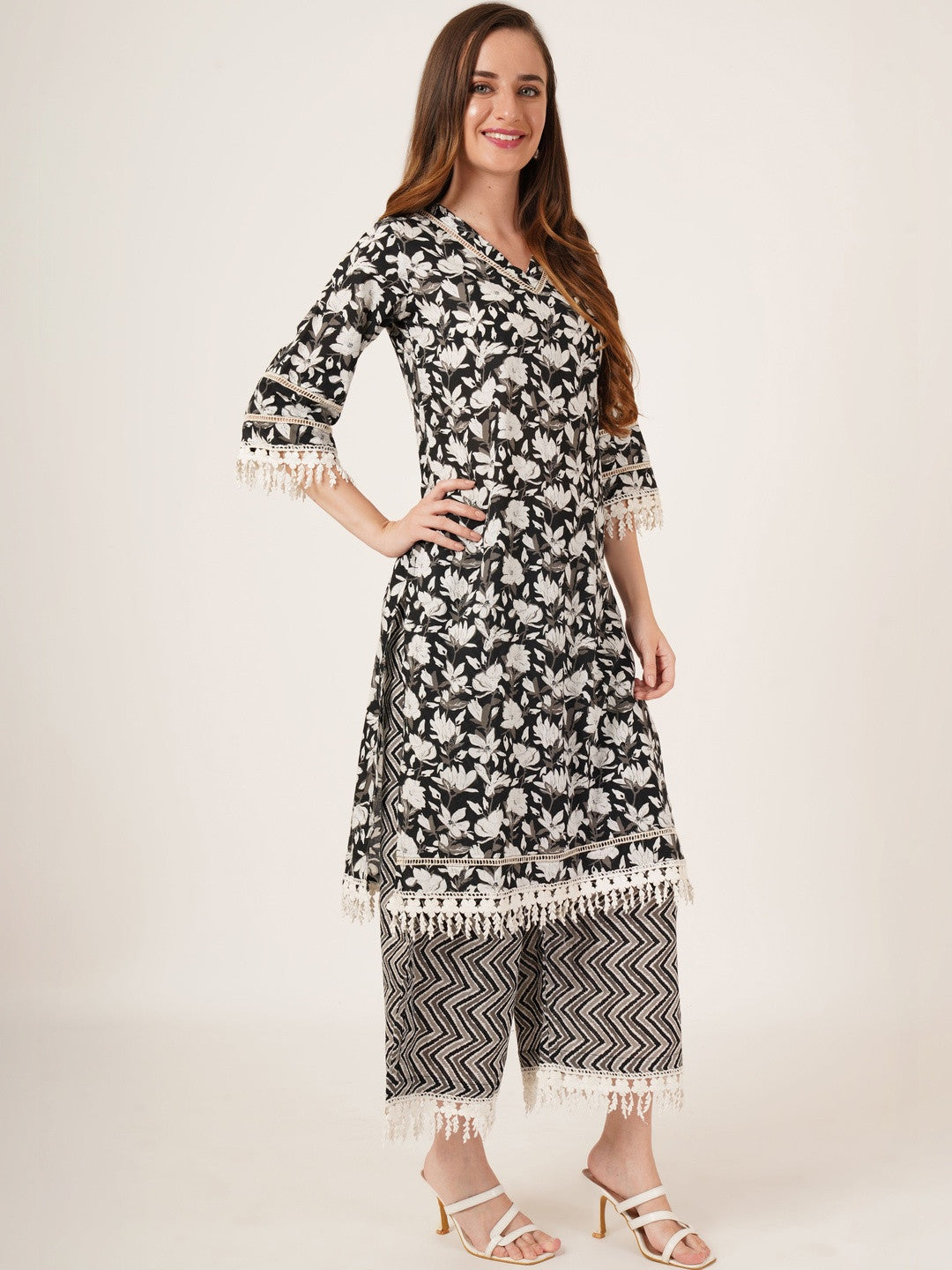 Women Floral Printed Regular Pure Cotton Kurta with Palazzos