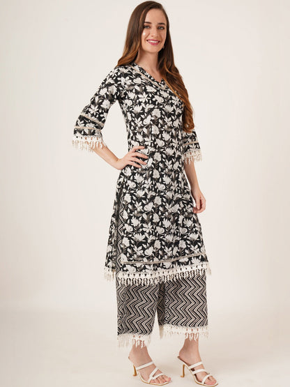 Women Floral Printed Regular Pure Cotton Kurta with Palazzos
