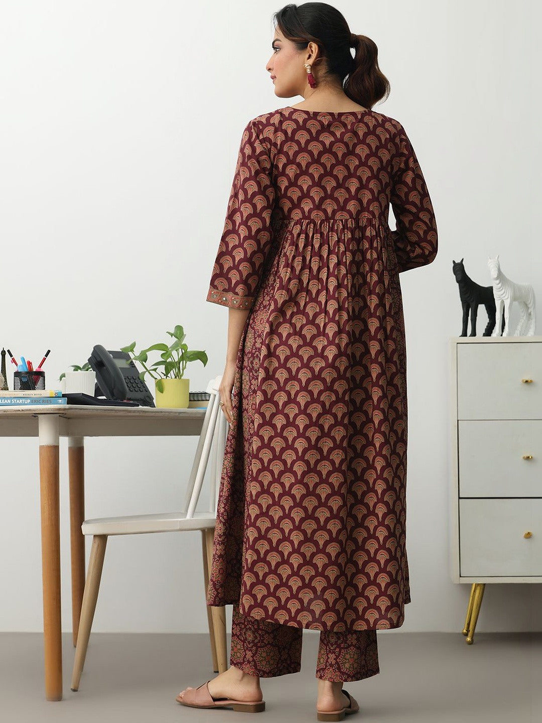 Women Ethnic Motifs Printed Empire Mirror Work Kurta with Trousers