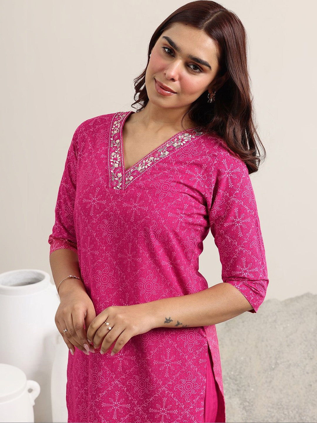 Women Ethnic Motifs Printed Regular Thread Work Kurta with Trousers & With Dupatta