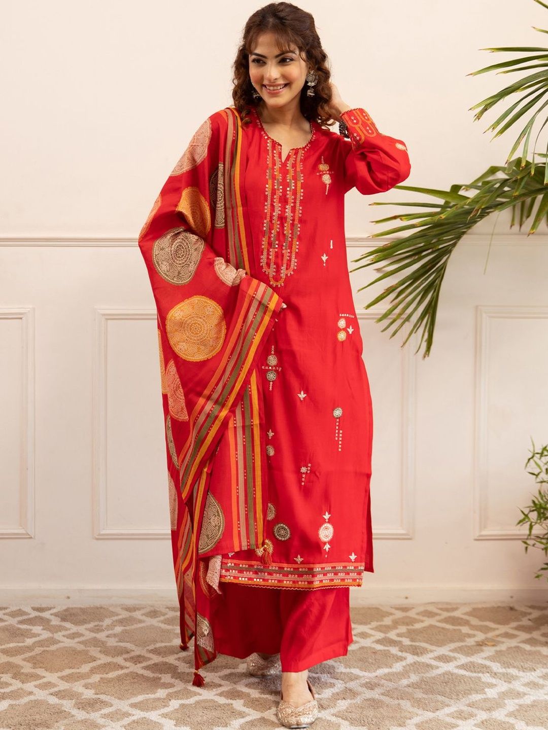 Women Ethnic Motifs Embroidered Kurta with Palazzos & With Dupatta