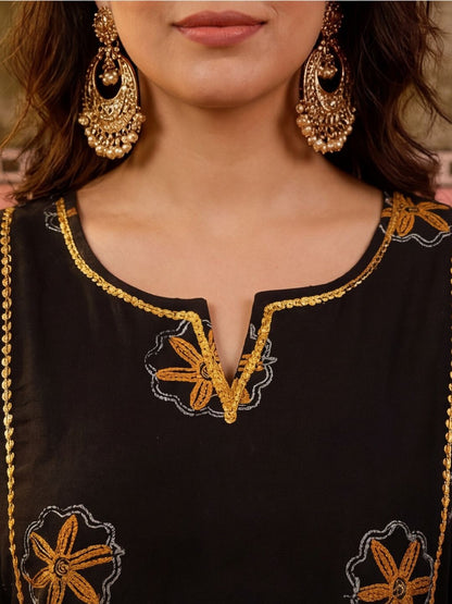 Embroidered Pure Cotton Round Neck Kurta & Trousers