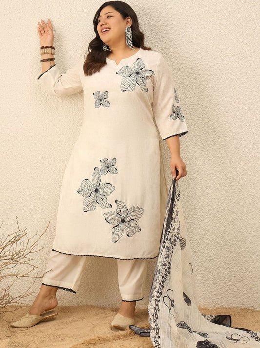 Dhiyona Women's Floral Printed Regular Kurta with Trousers & With Dupatta