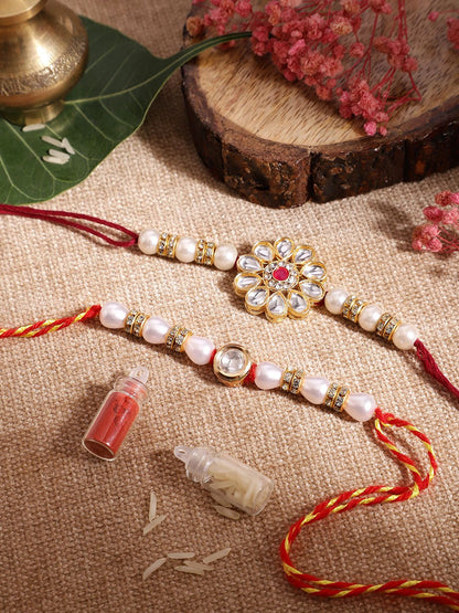 Dhiyona Unisex Set of 2 Beaded Bhai Bhabhi Rakhis With Roli & Chawal