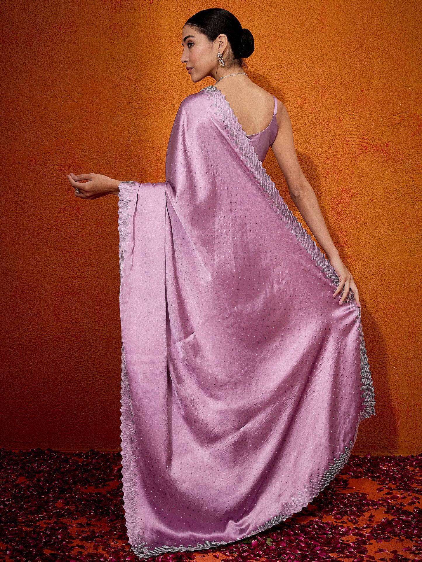 Women's Satin Silk Mauve Embellished Designer Saree With Blouse Piece