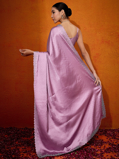 Women's Satin Silk Mauve Embellished Designer Saree With Blouse Piece