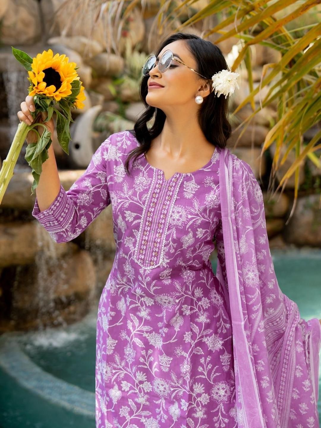 Dhiyona KL Women Purple Pure Cotton Kurta Sets