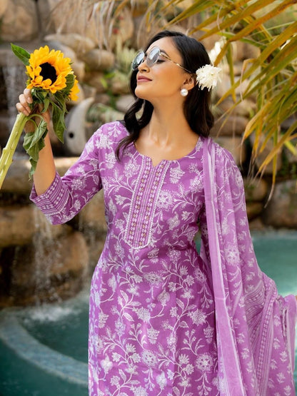 Dhiyona KL Women Purple Pure Cotton Kurta Sets