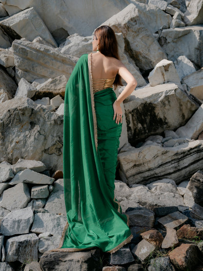 Dhiyona ST Crepe Green Saree with Sequin Laces and Self Blouse Fabric