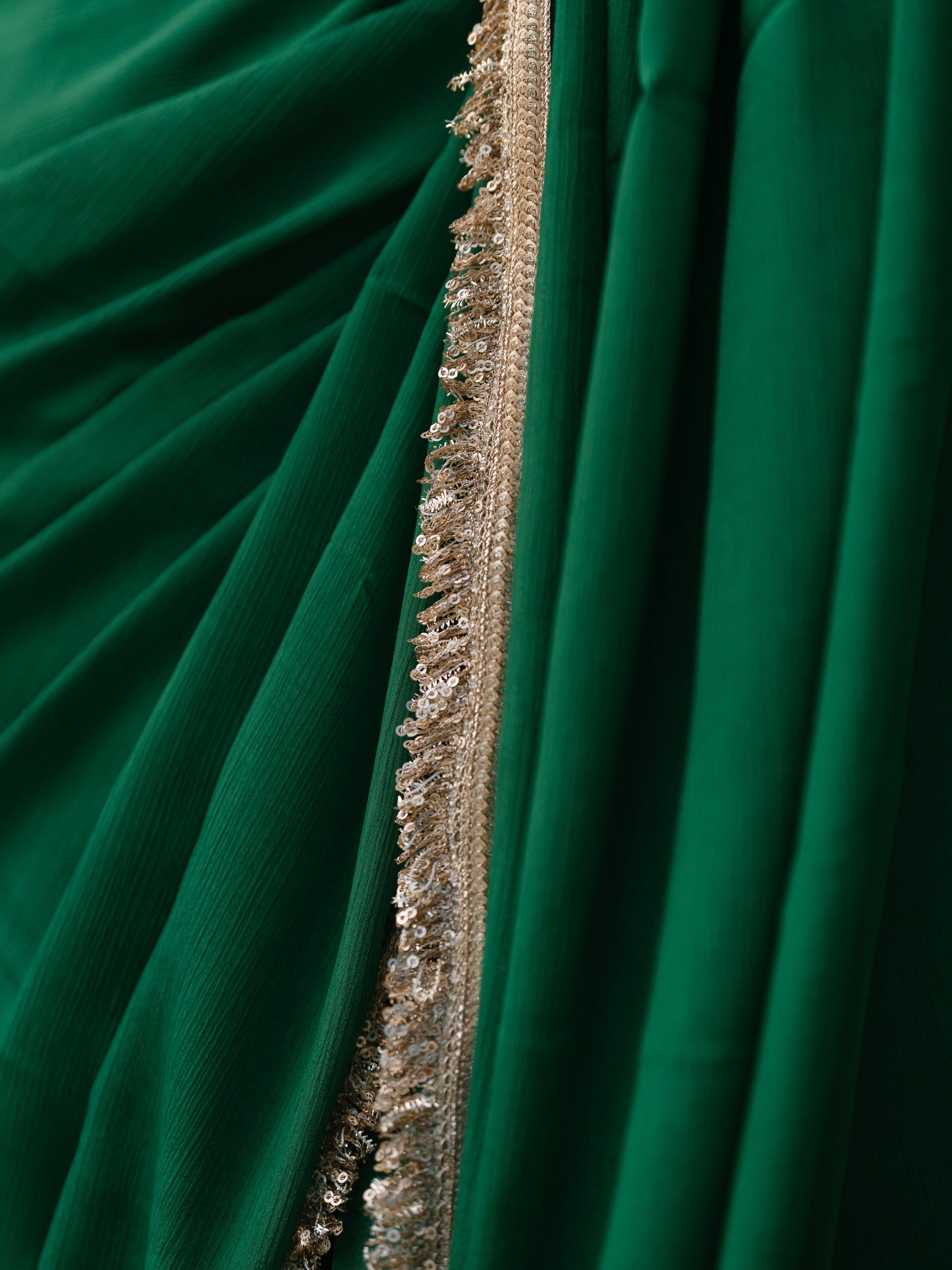 Dhiyona ST Crepe Green Saree with Sequin Laces and Self Blouse Fabric