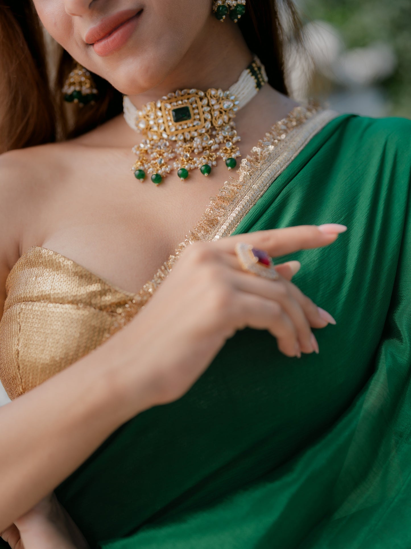 Dhiyona ST Crepe Green Saree with Sequin Laces and Self Blouse Fabric