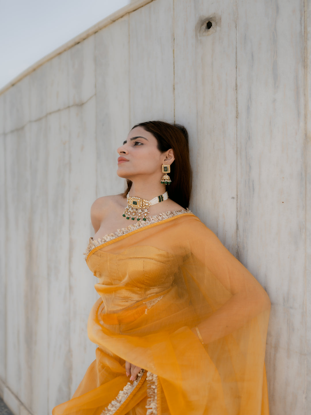 Dhiyona ST Yellow Metallic Organza Chiffon Saree with Sequin Lace & Self Blouse Fabric