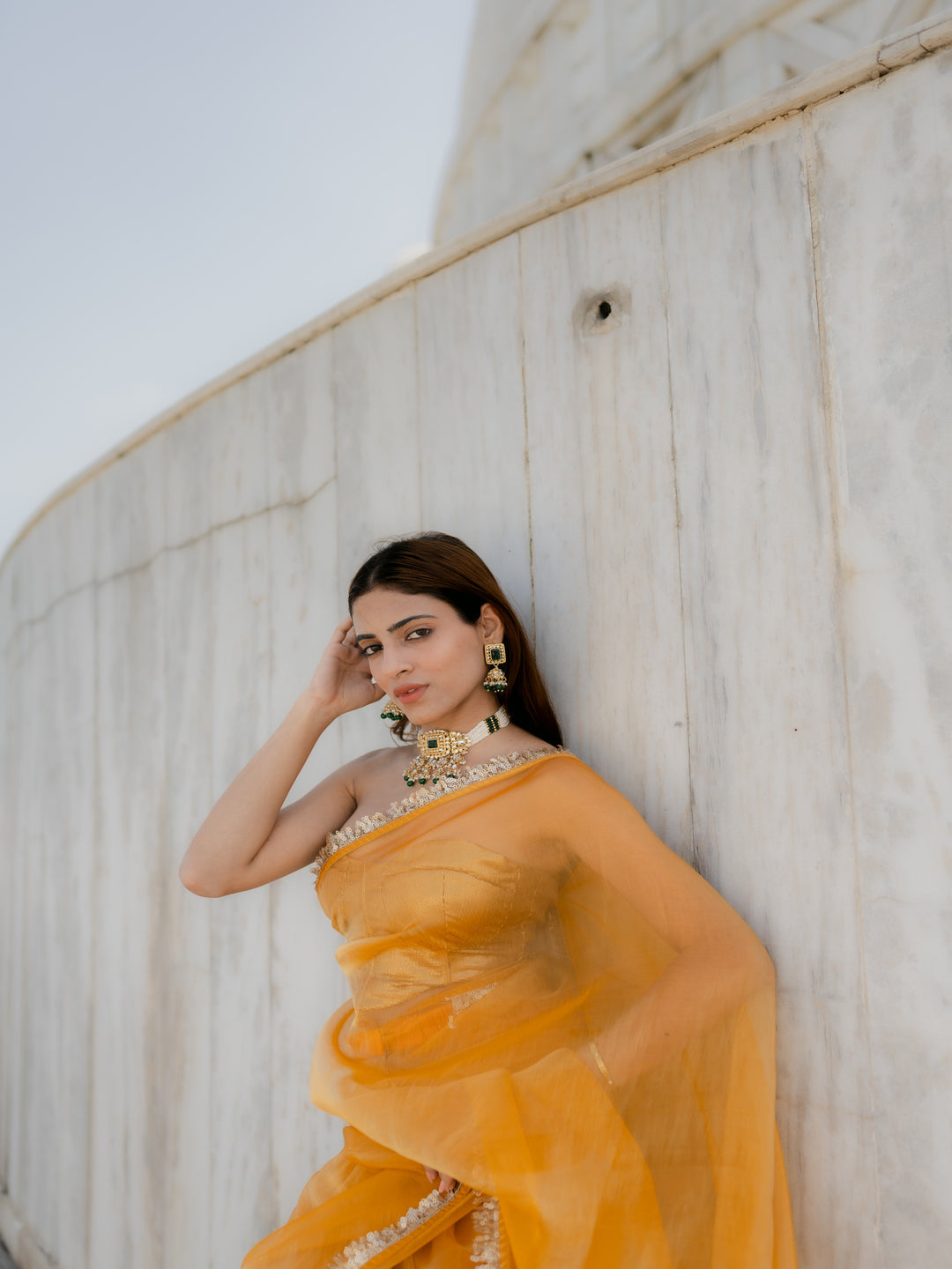 Dhiyona ST Yellow Metallic Organza Chiffon Saree with Sequin Lace & Self Blouse Fabric