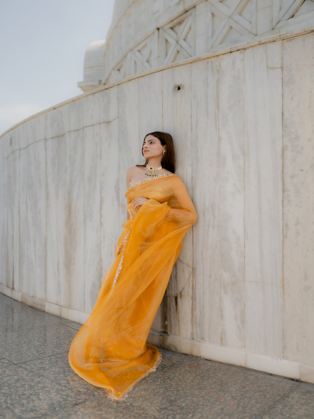 Dhiyona ST Yellow Metallic Organza Chiffon Saree with Sequin Lace & Self Blouse Fabric