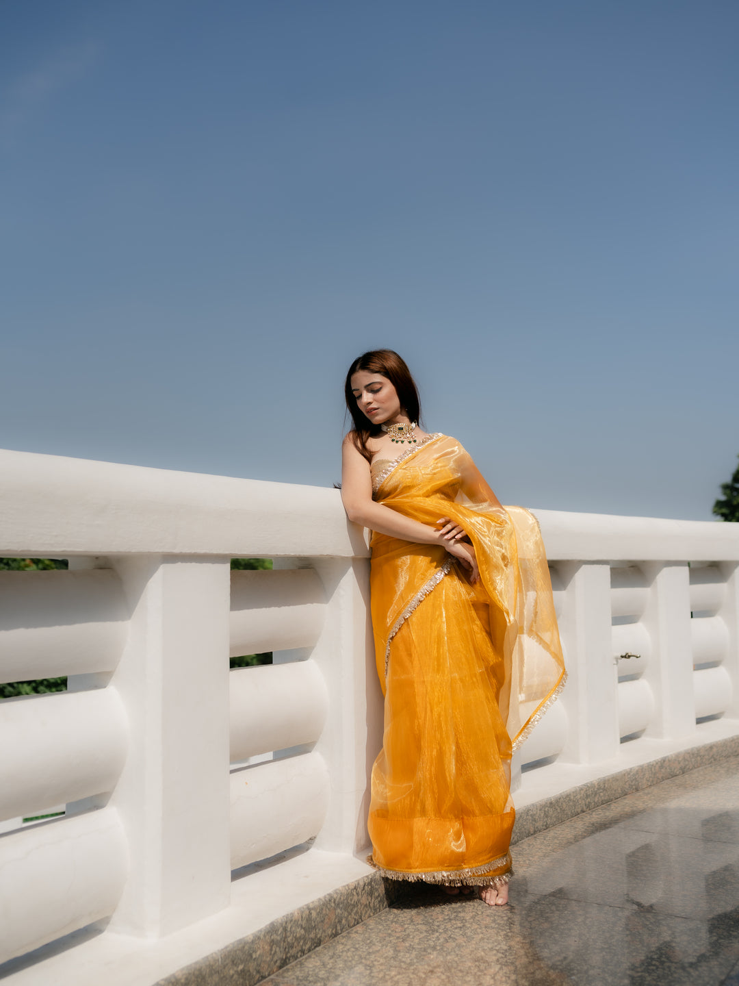 Dhiyona ST Yellow Metallic Organza Chiffon Saree with Sequin Lace & Self Blouse Fabric