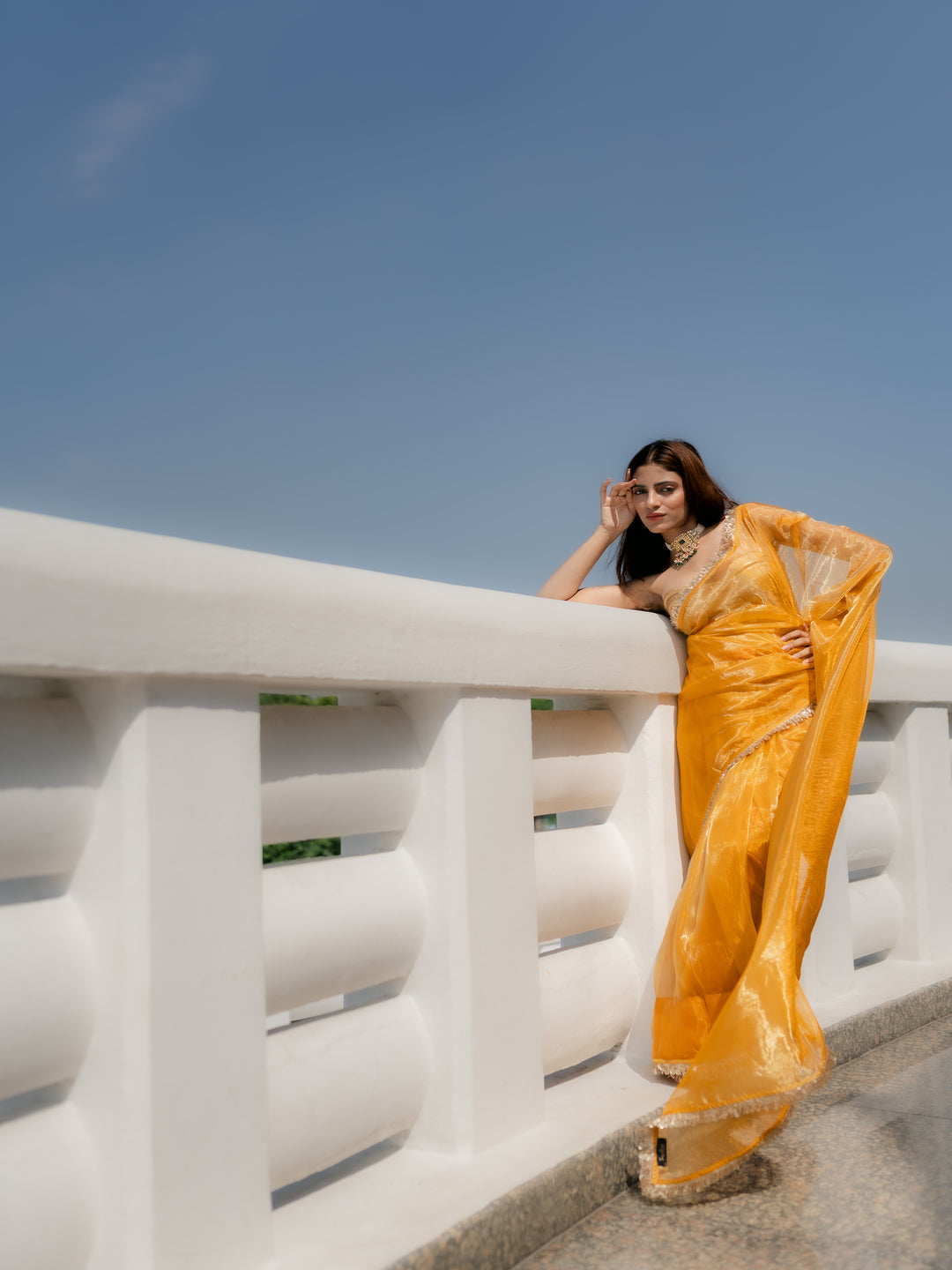 Dhiyona ST Yellow Metallic Organza Chiffon Saree with Sequin Lace & Self Blouse Fabric