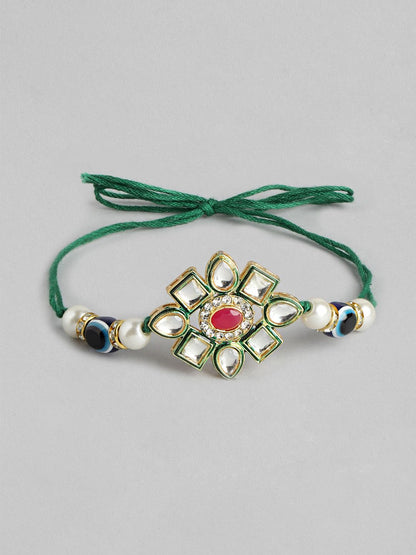 Dhiyona Unisex Set of 2 Beaded Bhai Bhabhi Rakhis With Roli & Chawal