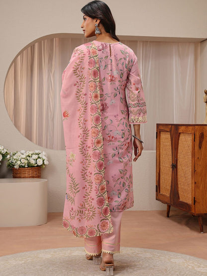 Pink Floral Printed Straight Suit Set