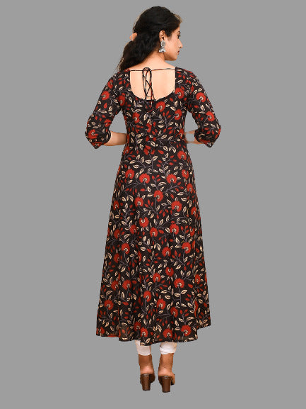 Black Floral Print Anarkali Kurta