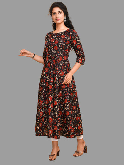 Black Floral Print Anarkali Kurta