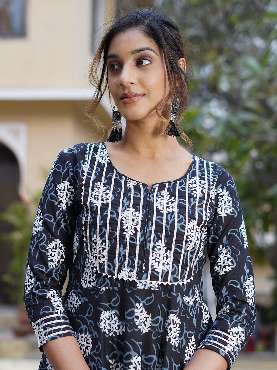 Black Gotta Work Printed Antalkali Kurta