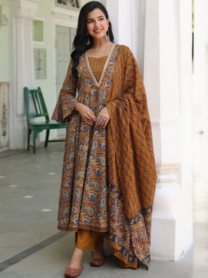 Dhiyona RR Women's Ethnic Motifs Printed Pure Cotton Kurta With Trousers & Dupatta