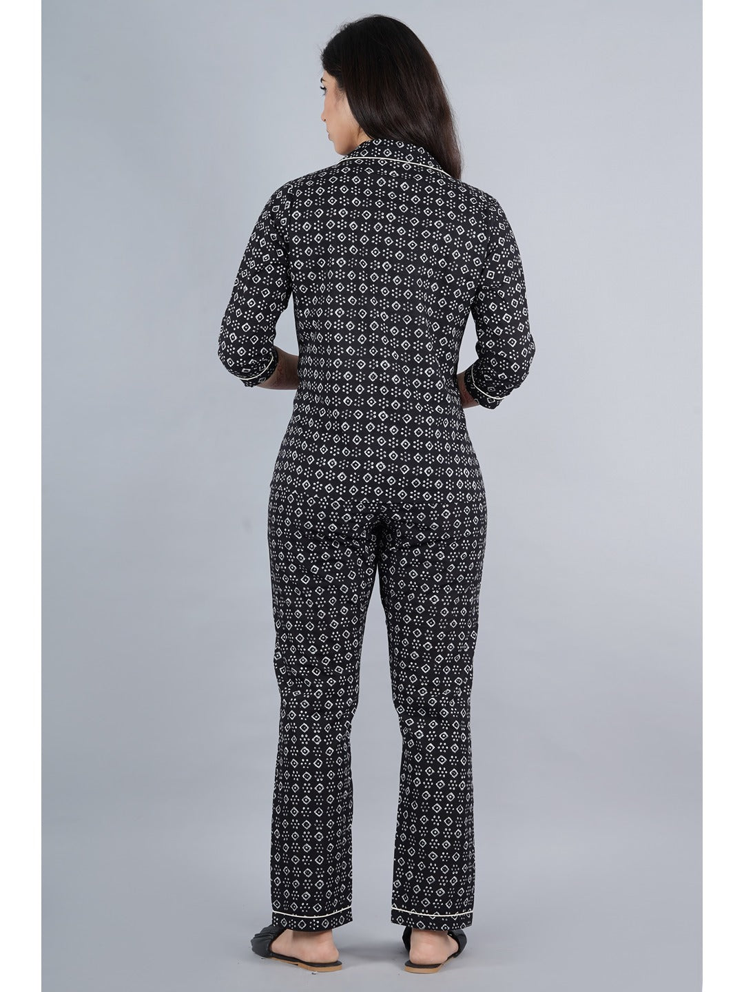 Black Abstract Shirt And Pyjama Night Suit