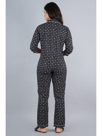 Black Abstract Shirt And Pyjama Night Suit