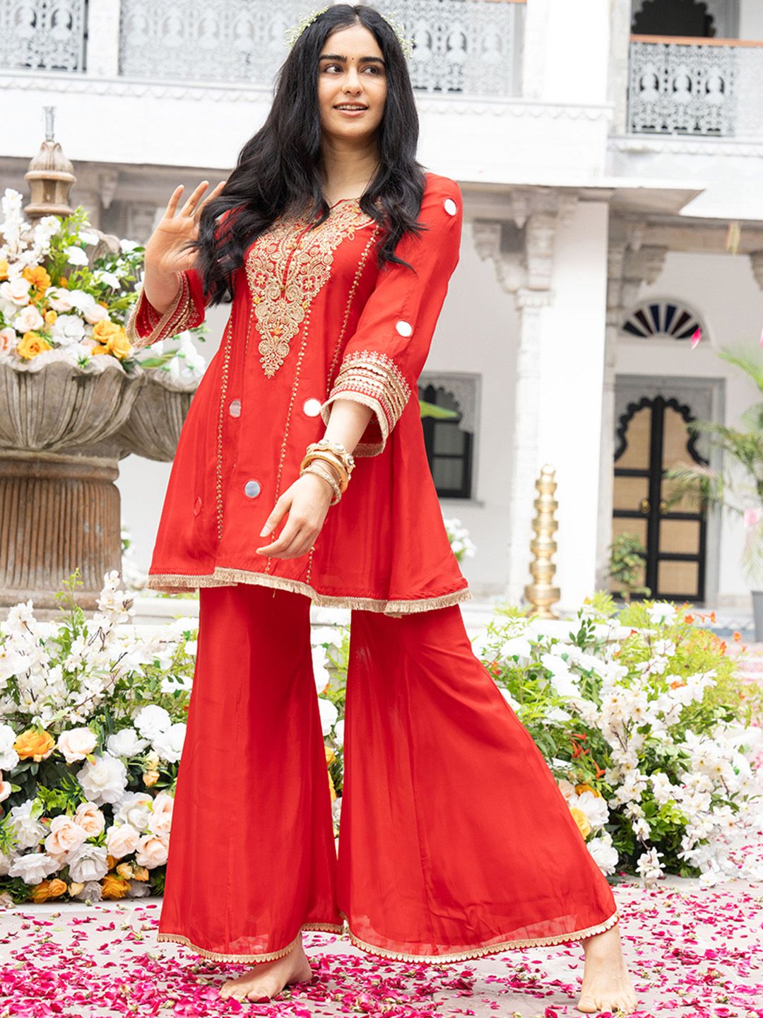 Dhiyona CH Embroidered Kurta with Bell Plazzo