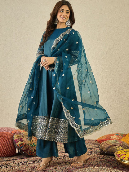 Dhiyona IN Women Ethnic Motifs Embroidered Kurta with Palazzo & Dupatta