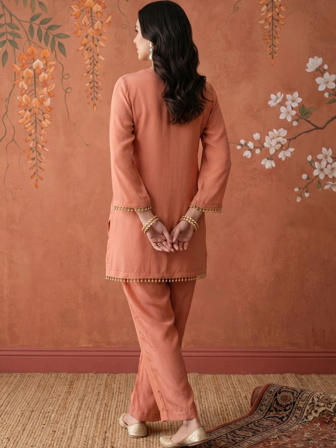 Women Floral Embroidered Regular Sequinned Kurta with Trousers