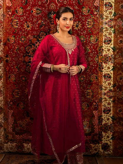 Dhiyona LL Women Ethnic Motifs Embroidered Kurta with Palazzos & Dupatta