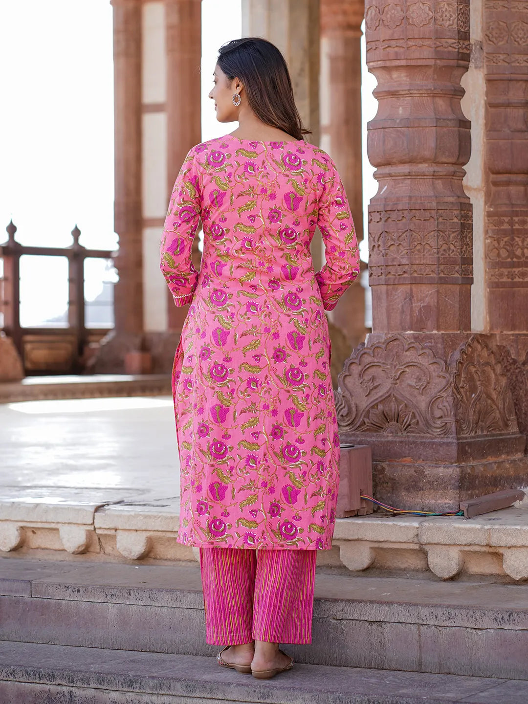 Pink Printed Kurta with Trousers & dupatta