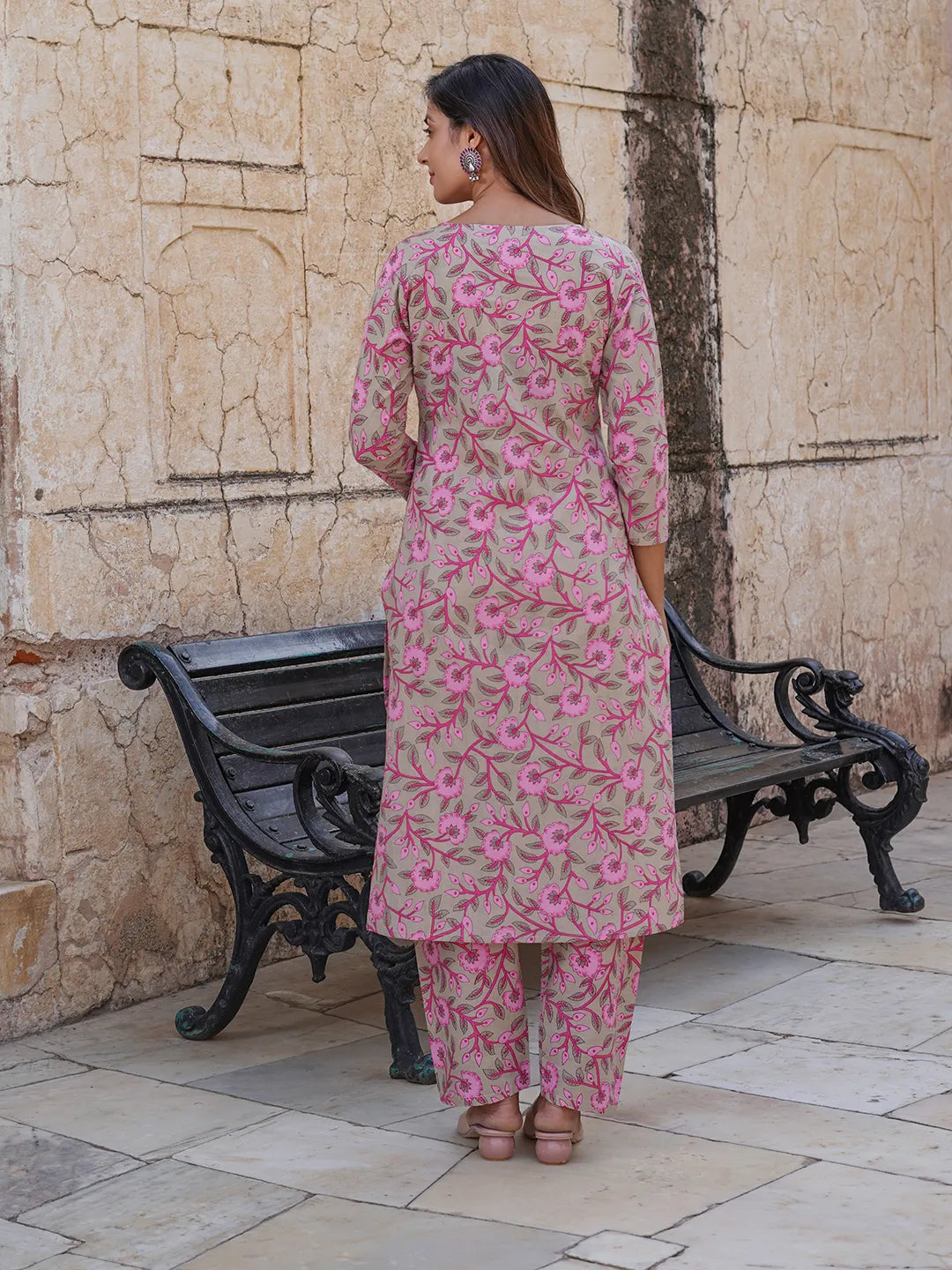 Floral Print Regular Pure Cotton Kurta With Trousers & Dupatta set