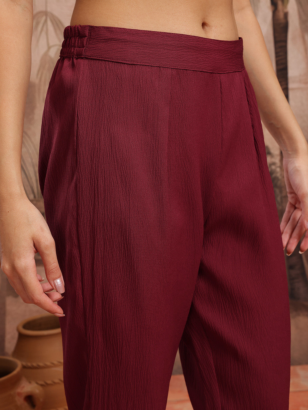 V-Neck Yoke Design A-Line Kurta with Trousers