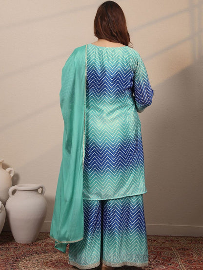 Dhiyona Women's Plus Size Printed Regular Kurta with Palazzos & With Dupatta