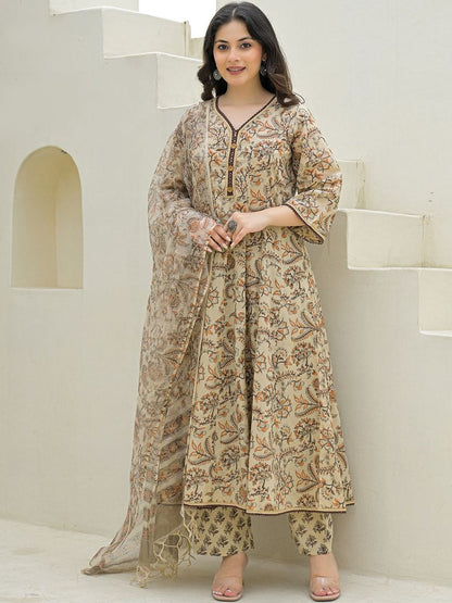 Dhiyona KL Women Printed Pure Cotton Kurta Sets With Dupatta