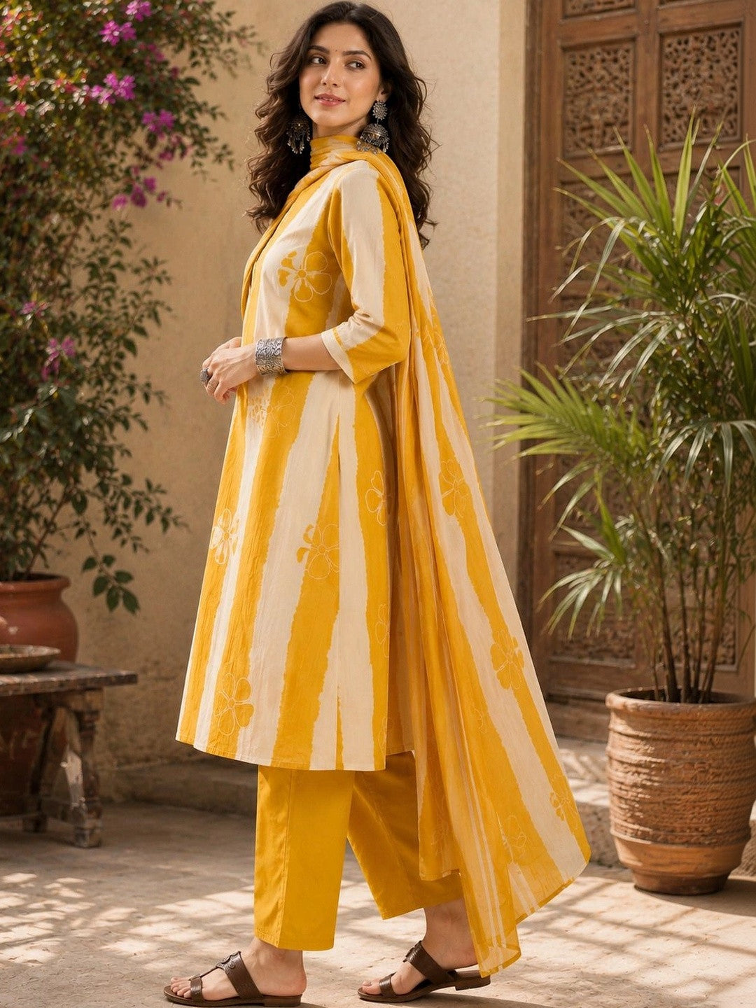 Women Floral Printed Regular Pure Cotton Kurta with Trousers & With Dupatta