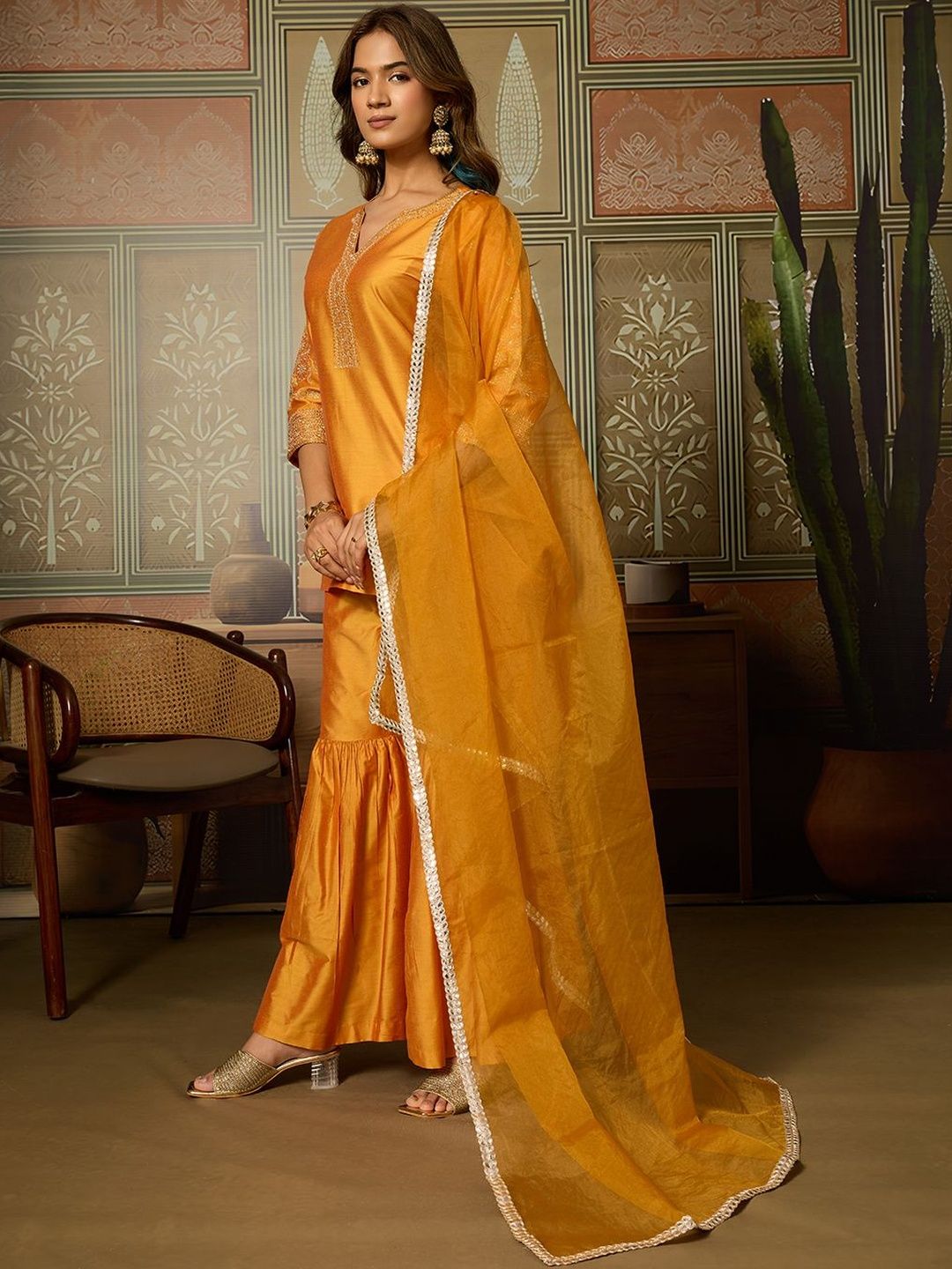 Dhiyona HOP Embroidered Straight Kurti & Sharara With Dupatta